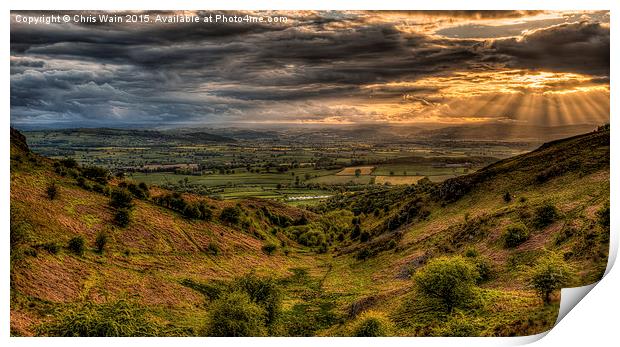  Sunrays over Montgomeryshire, Wales Print by Black Key Photography