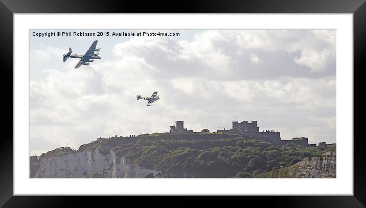  Lancaster Bomber and a Spitfire flying over Dover Framed Mounted Print by Phil Robinson
