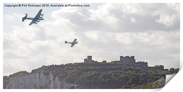  Lancaster Bomber and a Spitfire flying over Dover Print by Phil Robinson