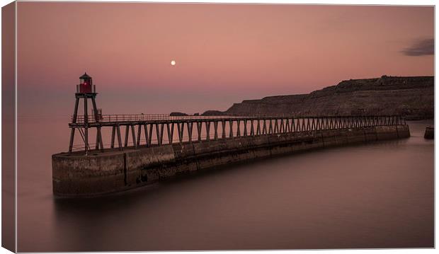  Full moon over Whitby east pier Canvas Print by David Oxtaby  ARPS