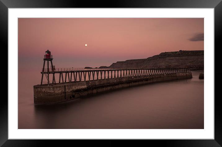  Full moon over Whitby east pier Framed Mounted Print by David Oxtaby  ARPS