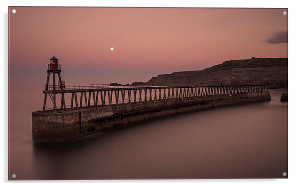  Full moon over Whitby east pier Acrylic by David Oxtaby  ARPS