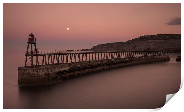  Full moon over Whitby east pier Print by David Oxtaby  ARPS