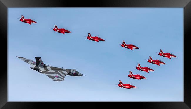 Vulcan Reds Flypast RIAT 2015 Saturday Framed Print by martin davenport