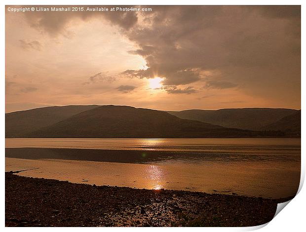Sunset over Loch Linnhe.  Print by Lilian Marshall