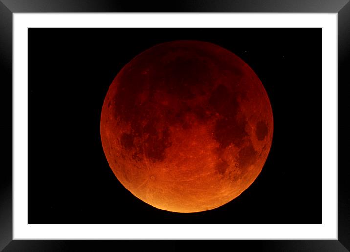  MOON ,BLOOD RED LUNAR ECLIPSE Framed Mounted Print by DAVID SAUNDERS