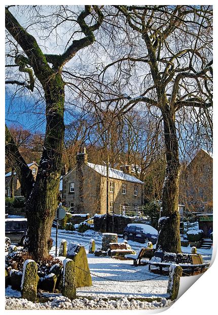 Bamford Village in Winter Print by Darren Galpin