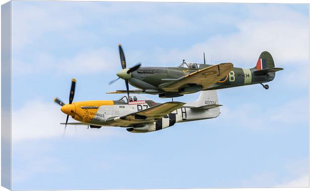  Spitfire and Mustang - Brothers in arms in WW2 Canvas Print by Chris Warham