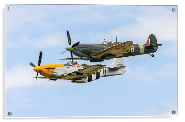  Spitfire and Mustang - Brothers in arms in WW2 Acrylic by Chris Warham