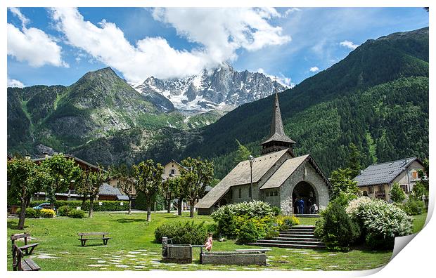  Alpine church, Les Praz, Chamonix Print by Dan Ward