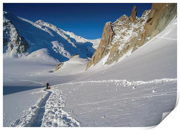  Alpine glacier walking on the Col du Midi glacier Print by Chris Warham