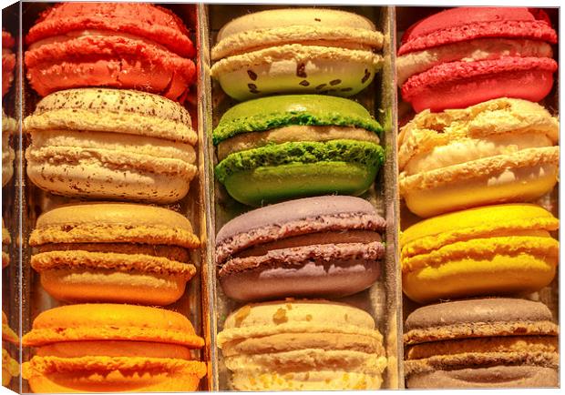 Macarons in a gift box Canvas Print by Chris Warham