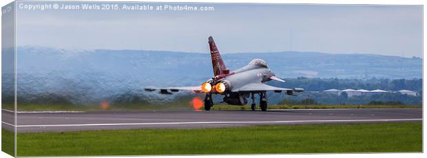 Panorama of an RAF Typhoon taking off Canvas Print by Jason Wells