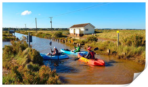  Kayaking along the road - Brancaster 30/9/15 Print by Gary Pearson