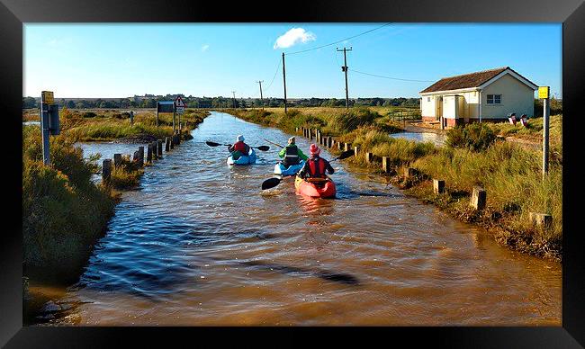  Kayaking down the road - Brancaster high tide 30/ Framed Print by Gary Pearson