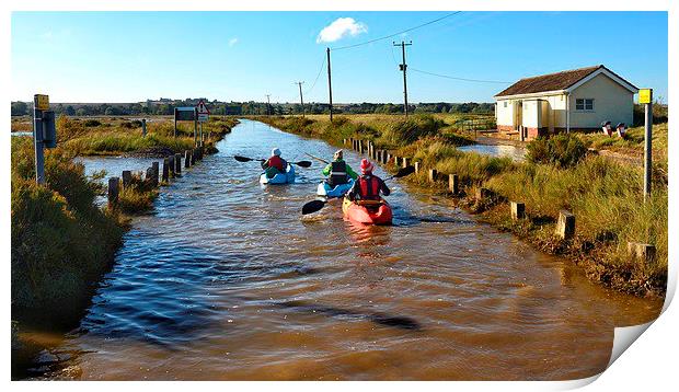 Kayaking down the road - Brancaster high tide 30/ Print by Gary Pearson