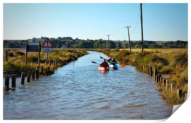 Kayaking down the road at Brancaster - 30/9/15 Print by Gary Pearson