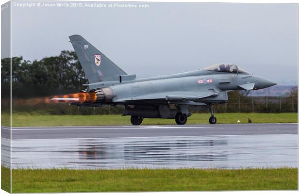 RAF Typhoon roars down the runway Canvas Print by Jason Wells