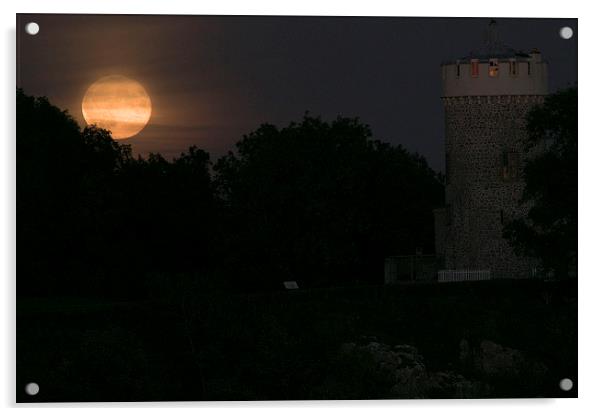  Full supermoon rising by the Clifton Observatory, Acrylic by Caroline Hillier