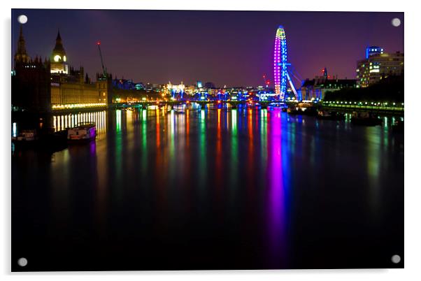  London Eye At Night Acrylic by Ayo Faleye