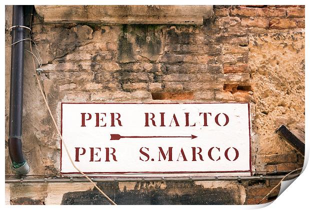 Sign to Venice landmarks Print by Dave Carroll
