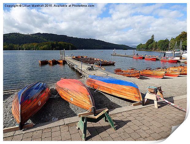  Rowing boats at Bowness, Print by Lilian Marshall