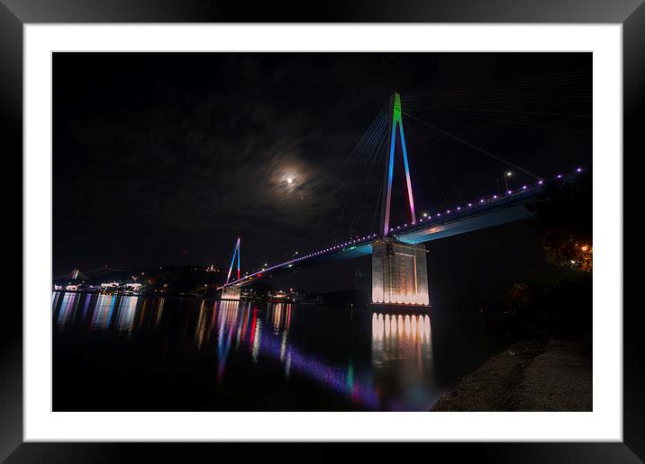  Full Red Moon with Shiny Bridge Framed Mounted Print by Ambir Tolang