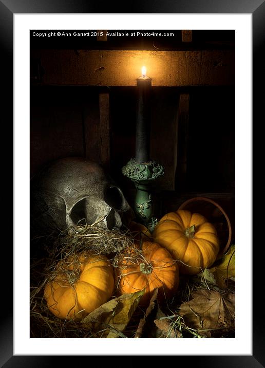 Skull and Pumpkins Framed Mounted Print by Ann Garrett