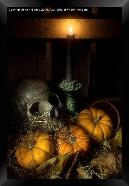 Skull and Pumpkins Framed Print by Ann Garrett