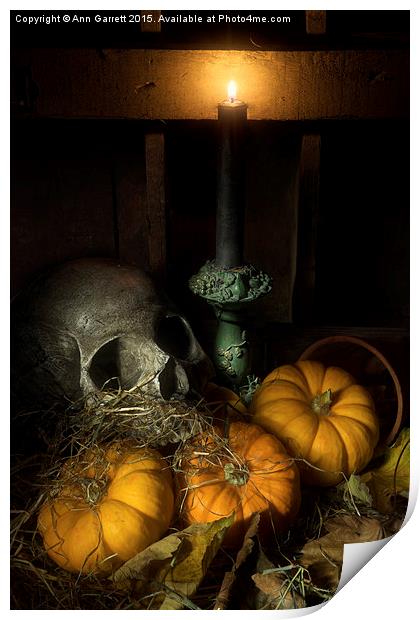 Skull and Pumpkins Print by Ann Garrett