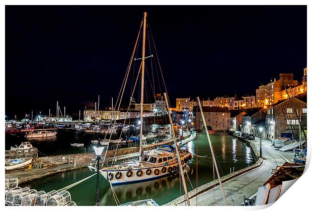  Tenby harbour night time Print by Paul Deverson
