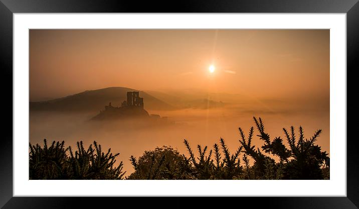 Misty Sunrise at Corfe Castle Framed Mounted Print by Kevin Browne