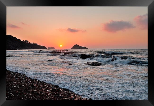  Sunrise at Meadfoot Beach Torquay Framed Print by Rosie Spooner