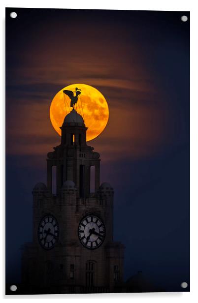   Liverpool super moon through the haze Acrylic by Rob Lester