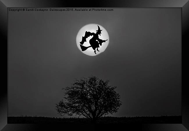  Cackling Witch In The Moon Framed Print by Sandi-Cockayne ADPS