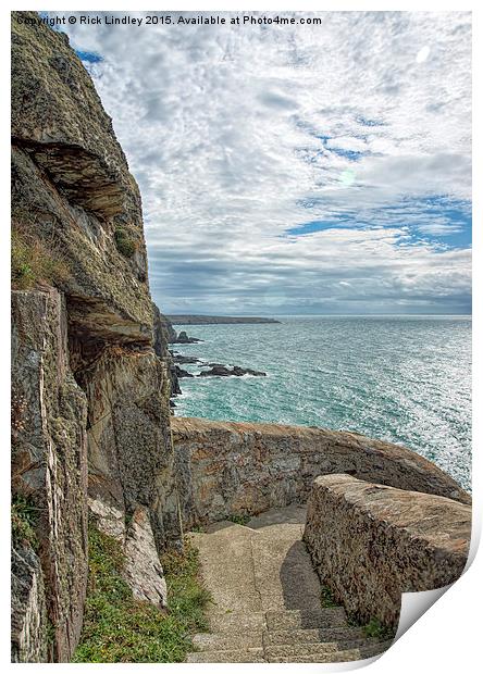 Steps to South Stack Lighthouse Print by Rick Lindley