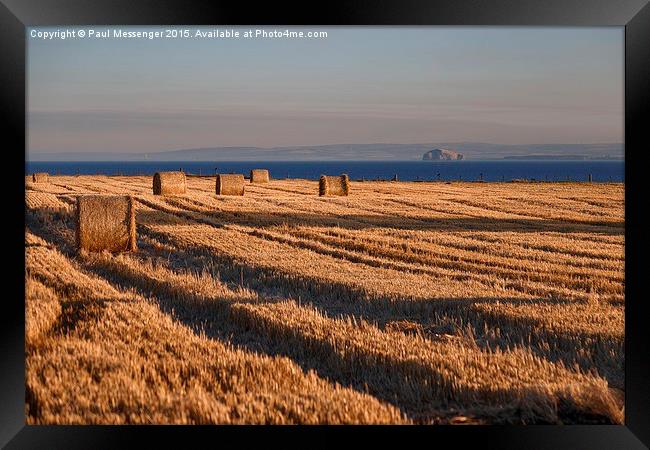  Hay Bails with Bass Rock Framed Print by Paul Messenger