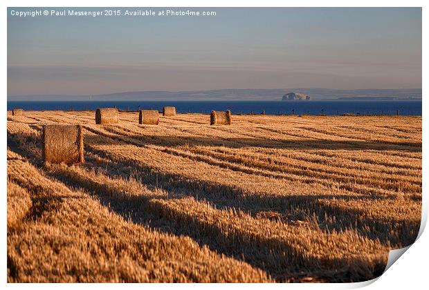  Hay Bails with Bass Rock Print by Paul Messenger