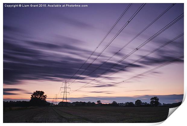 Sweeping clouds over an electricity pylon at twili Print by Liam Grant
