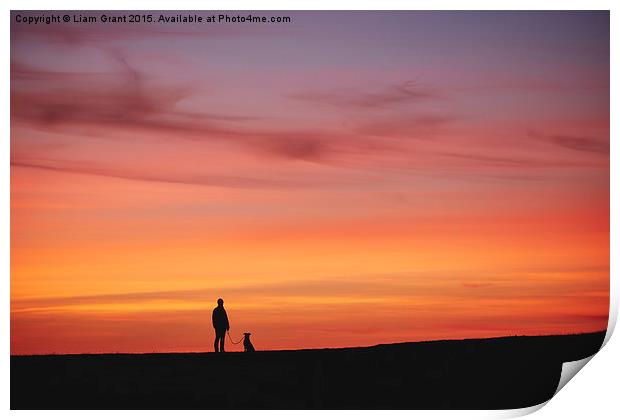 Female walking her dog, silhouetted at sunset. Wal Print by Liam Grant