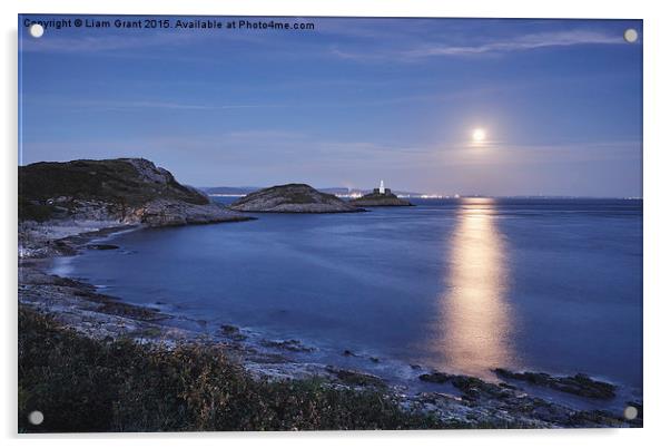 Full moon and lighthouse at Mumbles Head. Wales, U Acrylic by Liam Grant