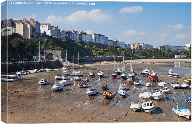 Boats in Tenby Harbour at low tide. Wales, UK. Canvas Print by Liam Grant
