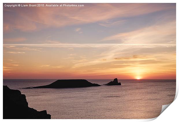 Worms Head at sunset. Wales, UK. Print by Liam Grant