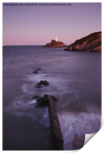 Lighthouse at dusk. Mumbles, Wales, UK. Print by Liam Grant