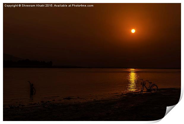 Sunset view from Narayani River Print by Shreeram Khatri