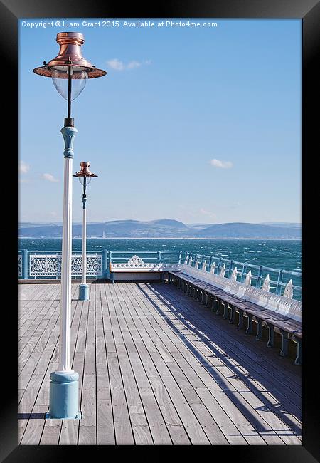 Lamp and seating on Mumbles Pier. Wales, UK. Framed Print by Liam Grant