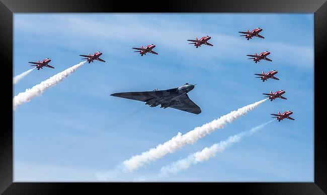  Vulcan Bomber and Red Arrows Framed Print by Chris Hulme
