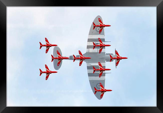 Red Arrows Spitfire Formation Framed Print by J Biggadike