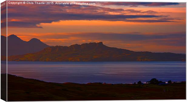 A sunset view to Rhum and Eigg  Canvas Print by Chris Thaxter
