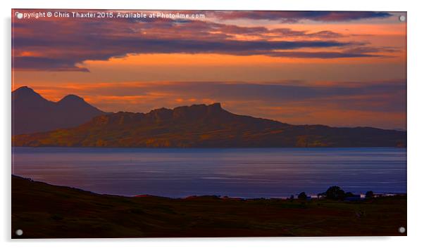 A sunset view to Rhum and Eigg  Acrylic by Chris Thaxter